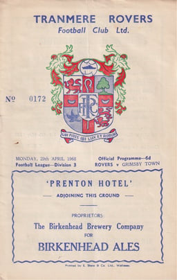 Tranmere Rovers v Grimsby Town Match Programme 1968-04-29